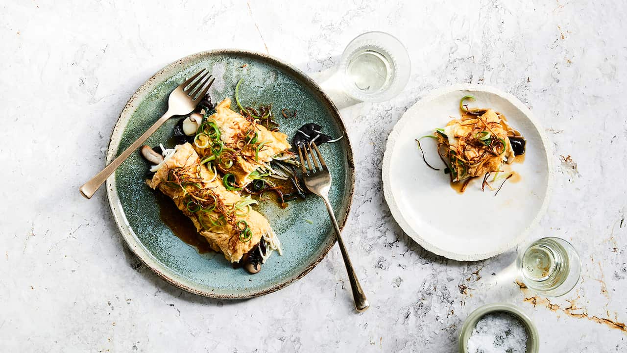 Abalone and Asian mushroom omelette