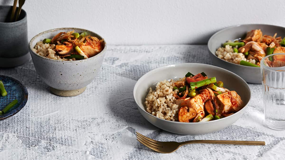 Korean braised silken tofu w mushrooms 