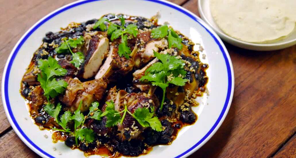 Spatchcock, mole maximo and refried beans