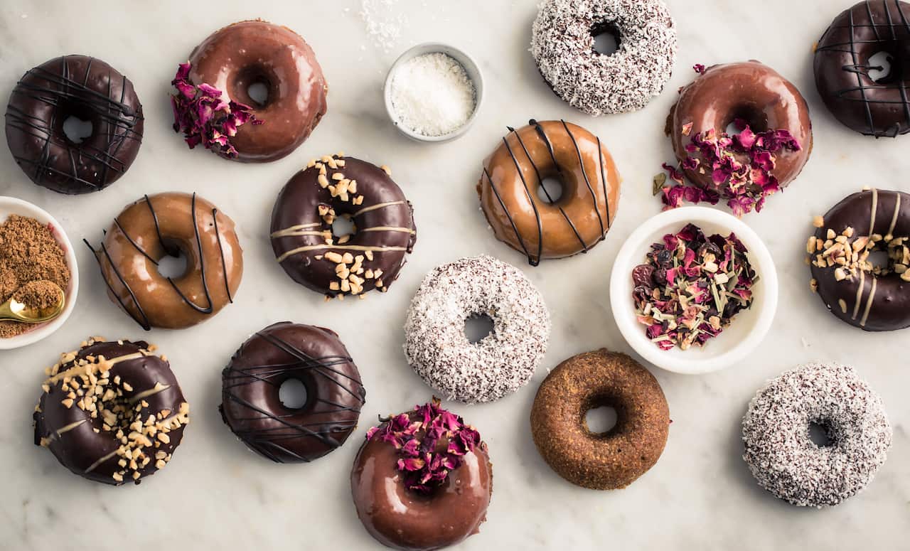 There's snickers (covered with nuts), lamington (topped with coconut), cinnamon, raspberry and salted caramel gluten-free treats to choose from.