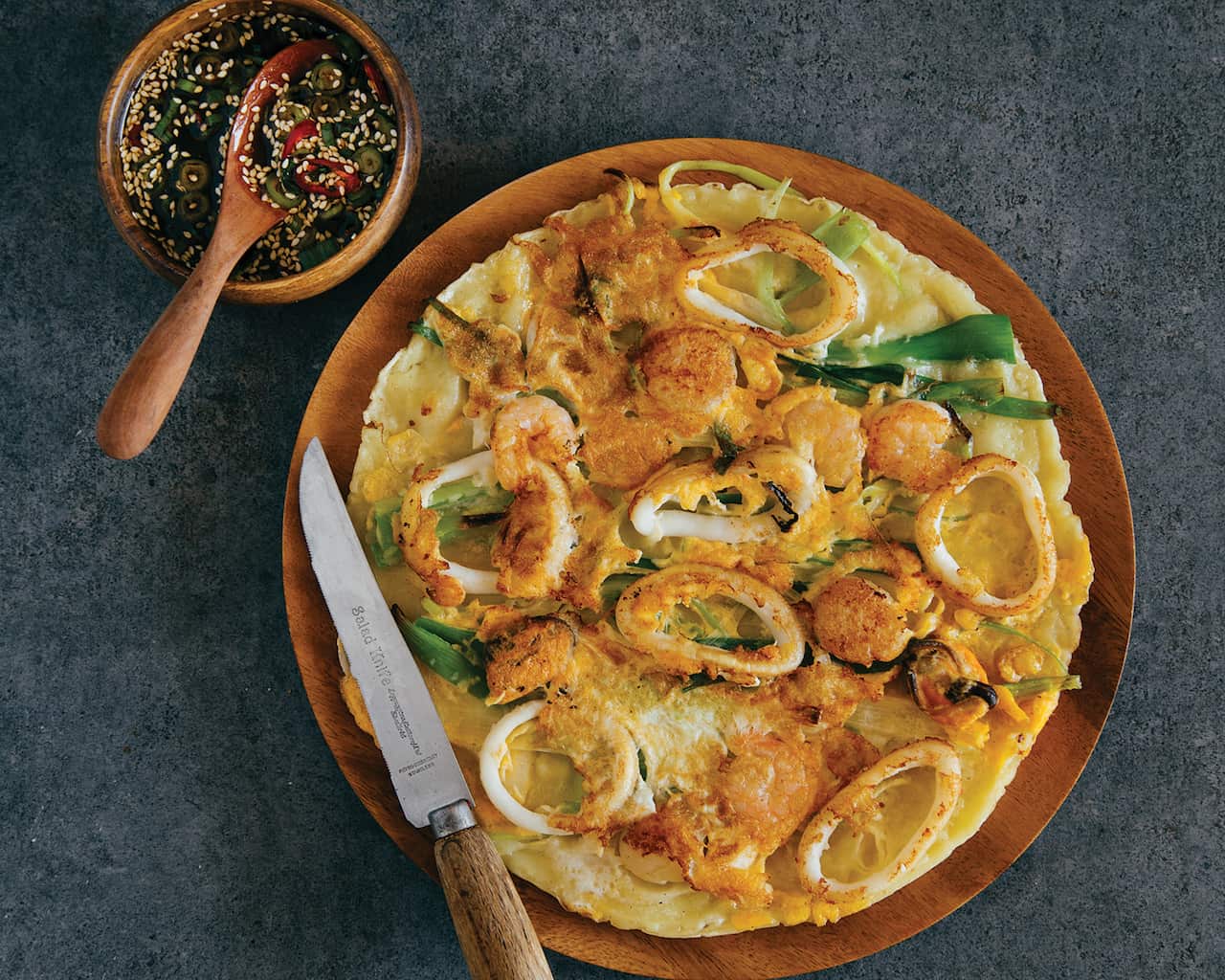 Seafood spring onion pancakes