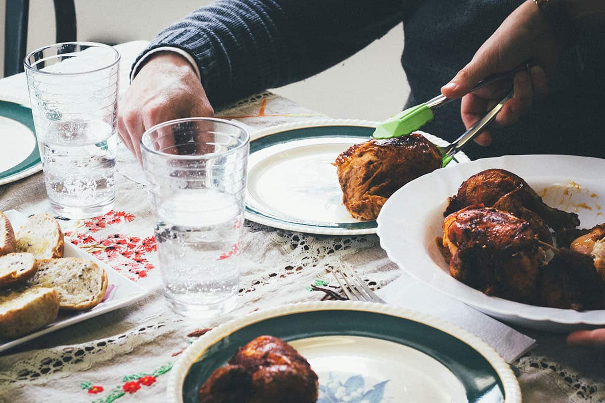 Serving food at table