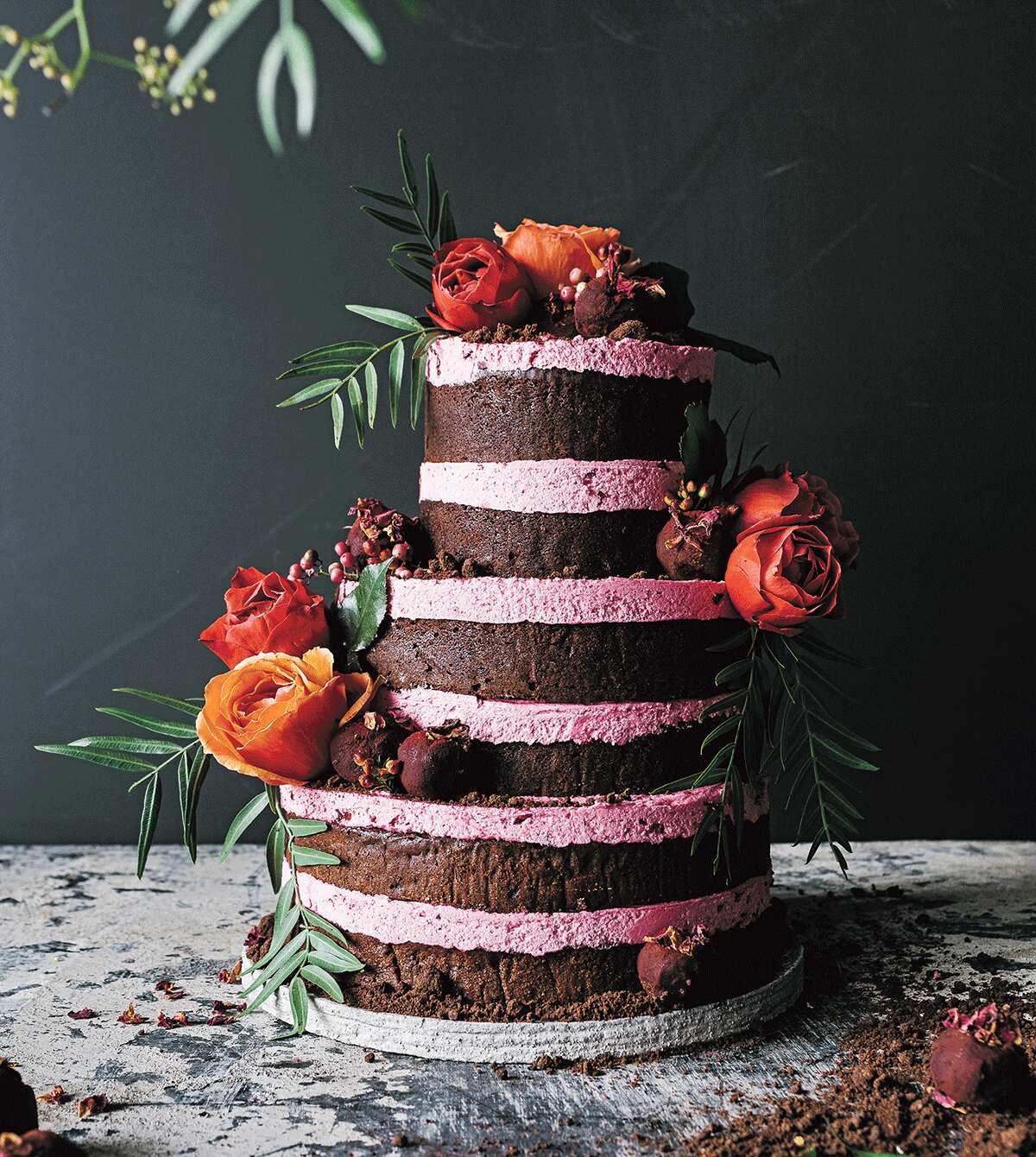 Beetroot and rose truffle chocolate cake