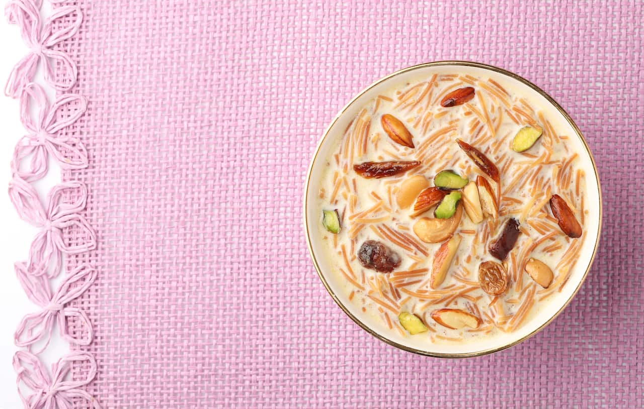 Khir or kheer payasam also known as Sheer Khurma Seviyan consumed especially on Eid or any other festival in india/asia. Served with dry fruits toppings in a bowl