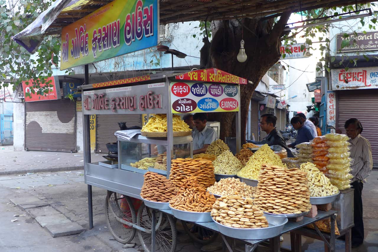 A snack vendor in Ahmedabad.