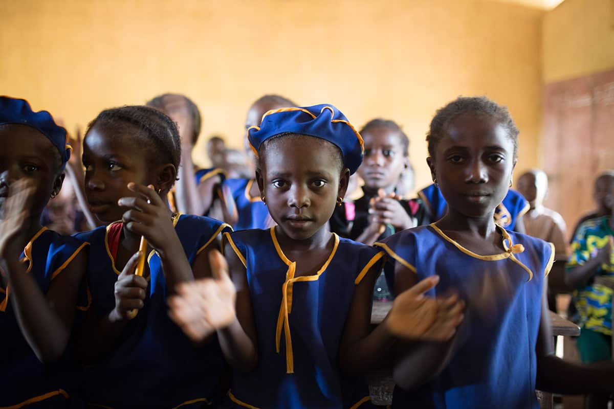 Children in class 2 at Sahun School singing welcome, welcome, welcome These kids are able to go to school with the support of the Karma Cola Foundation.