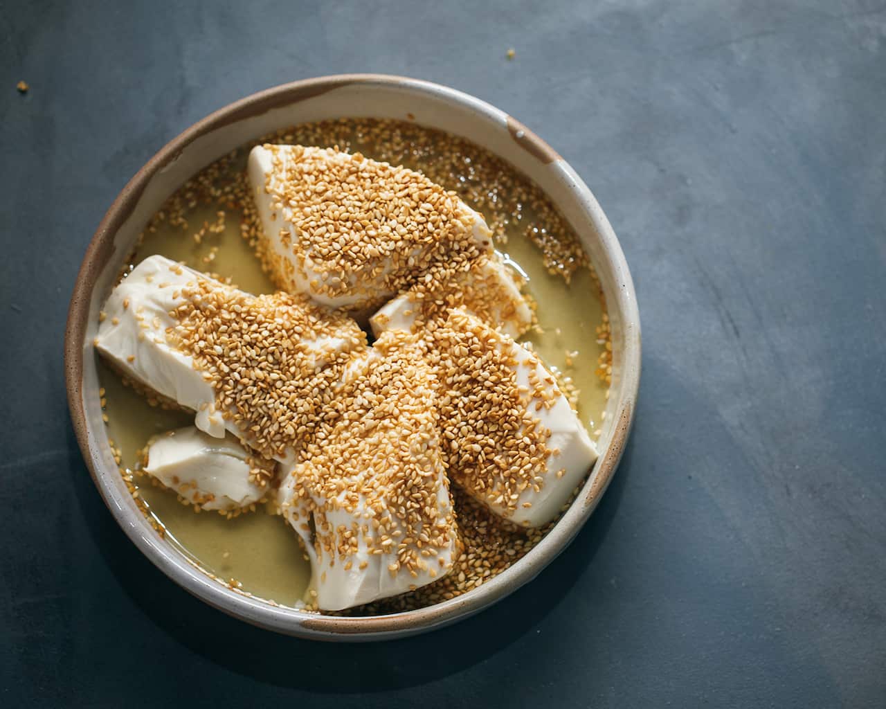 Silken tofu with orange and ginger syrup