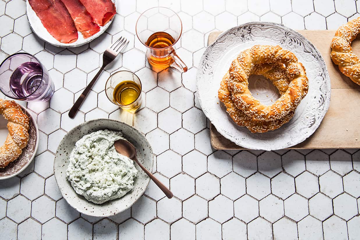 Simit with haydari (Turkish sesame bread with yoghurt dip)
