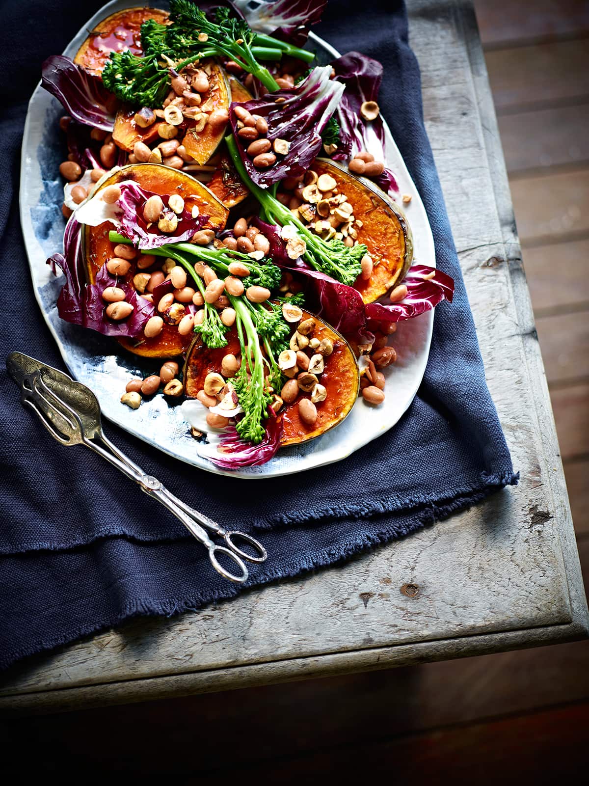 Honey-roasted pumpkin, borlotti bean, broccolini and hazelnut salad