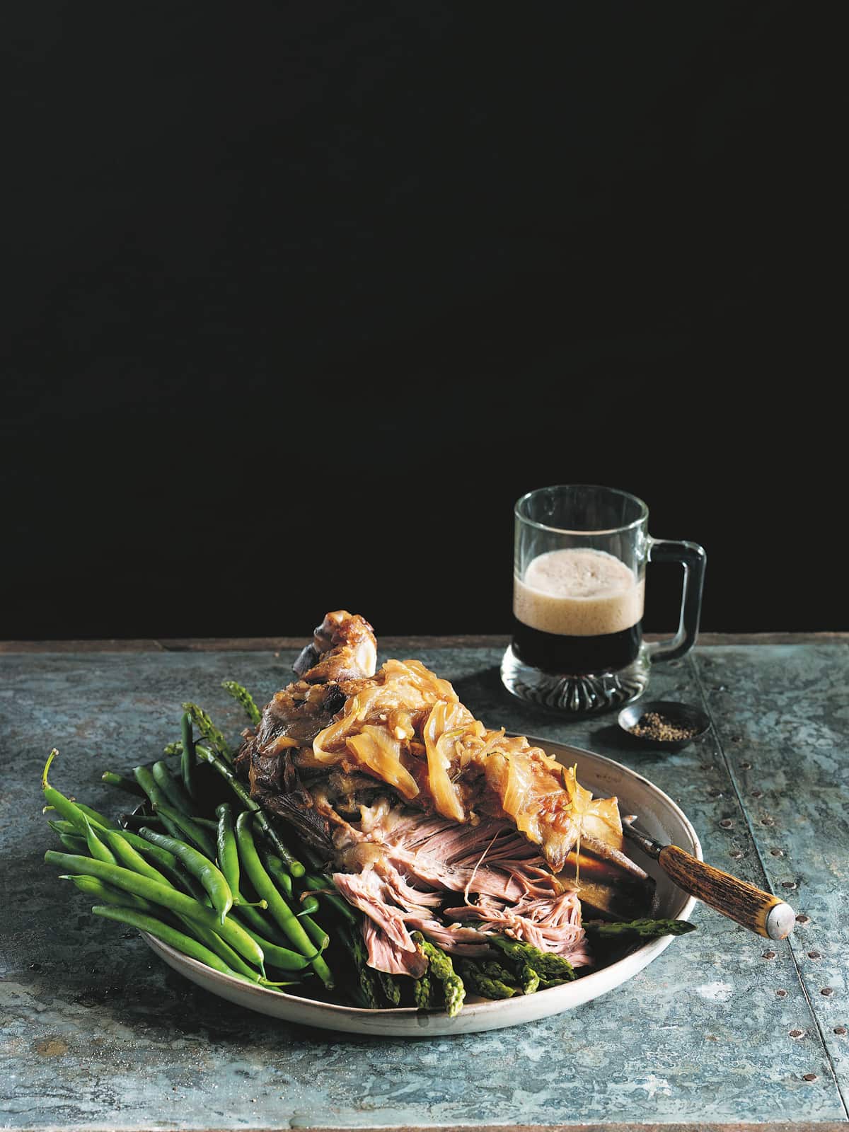 Slow-cooked lamb shoulder with stout