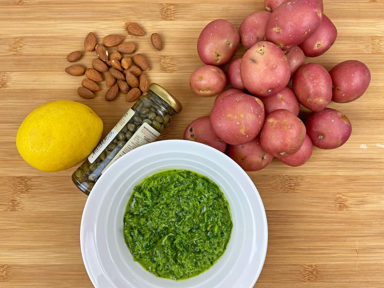 Smashed potatoes with watercress pesto