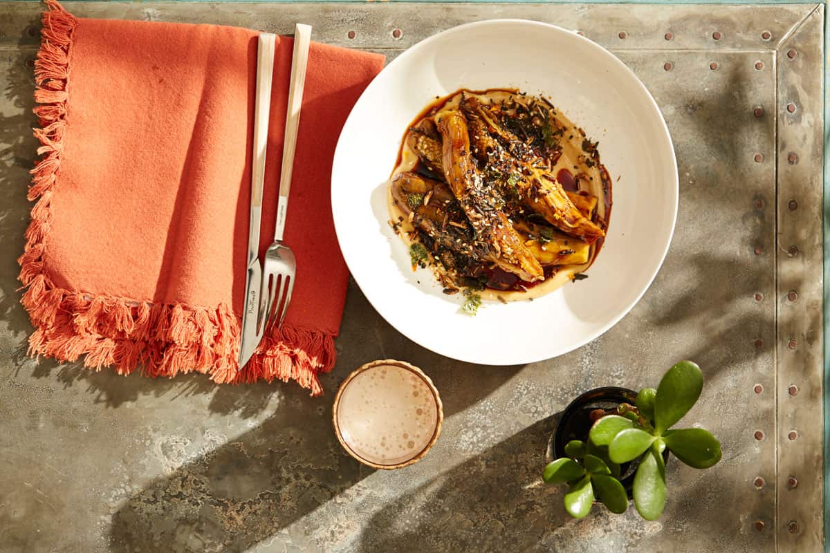 Smoked eggplant, sesame, bonito and nori