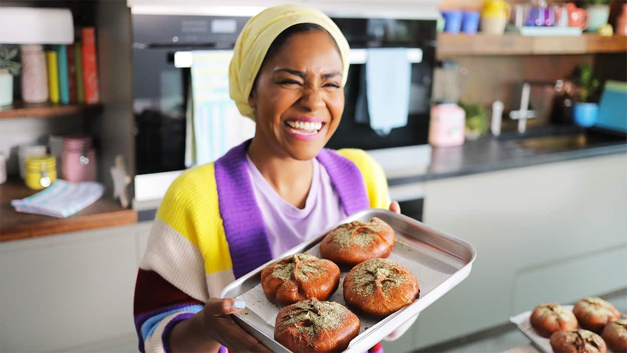 Nadiya Hussain with chicken doughnuts