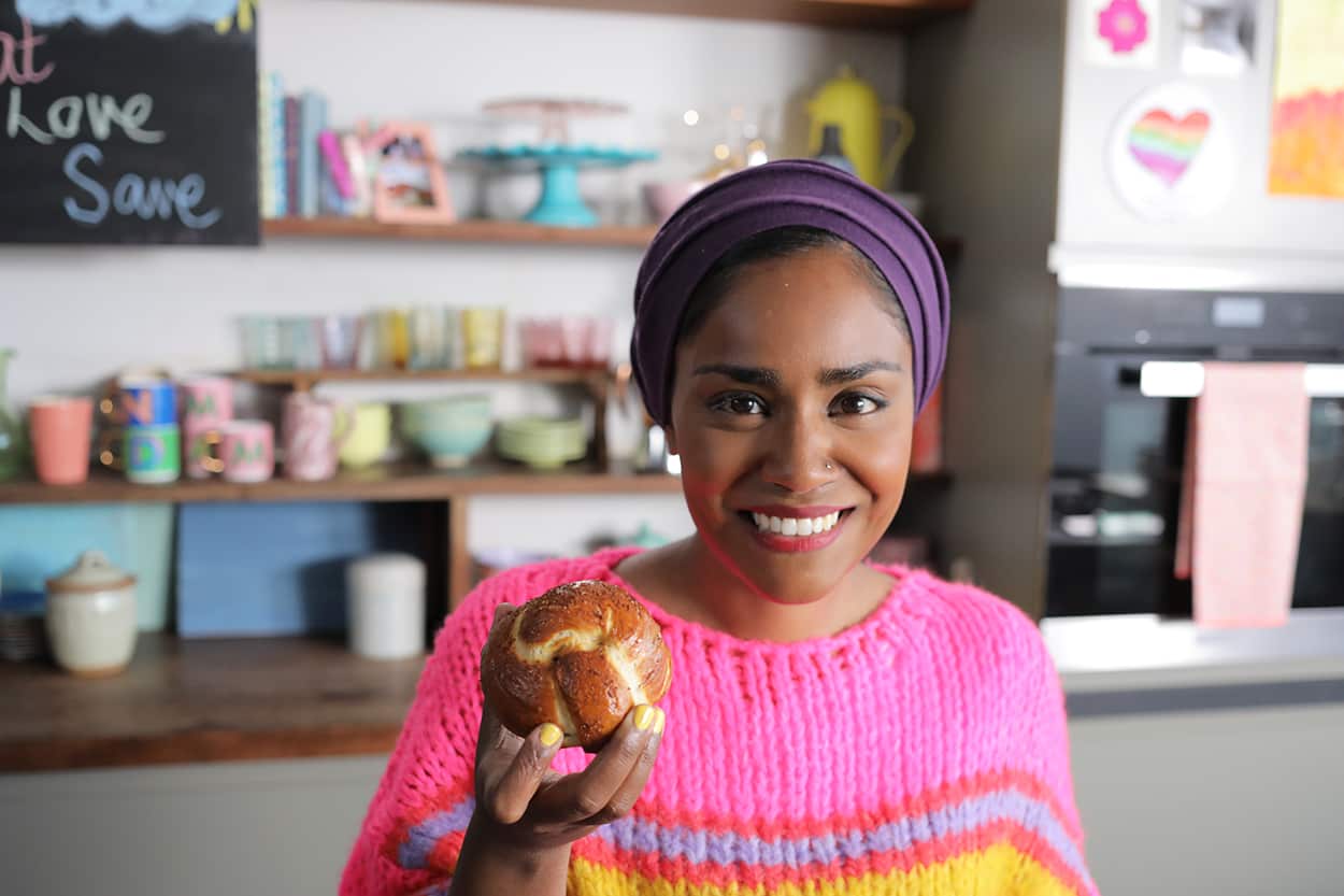 Nadiya Hussain with pretzel