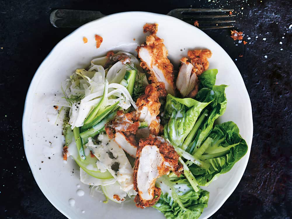 Southern-style crispy chicken salad with buttermilk dressing