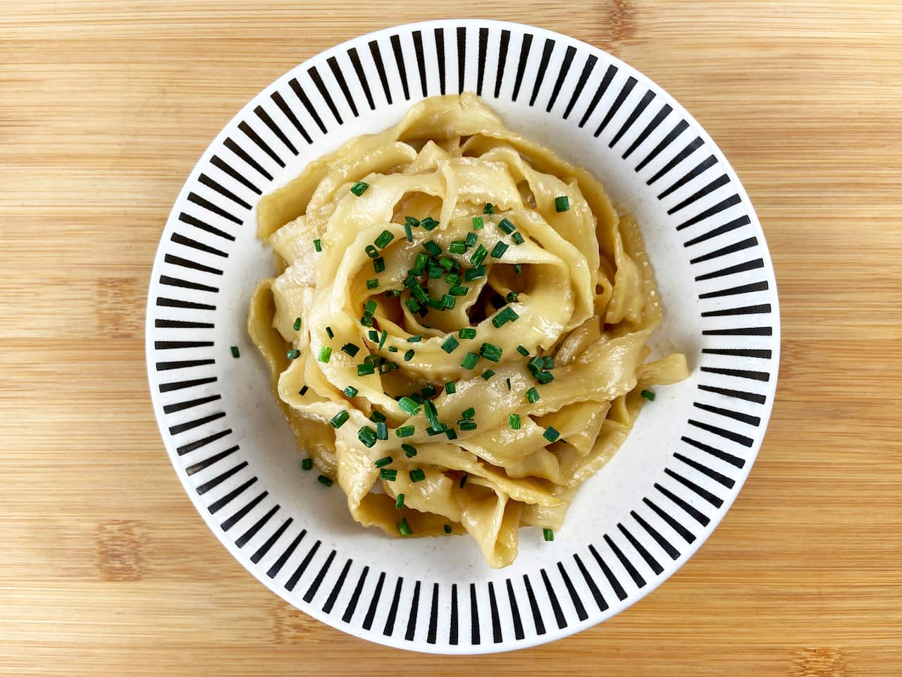 Soy butter noodles in bowl