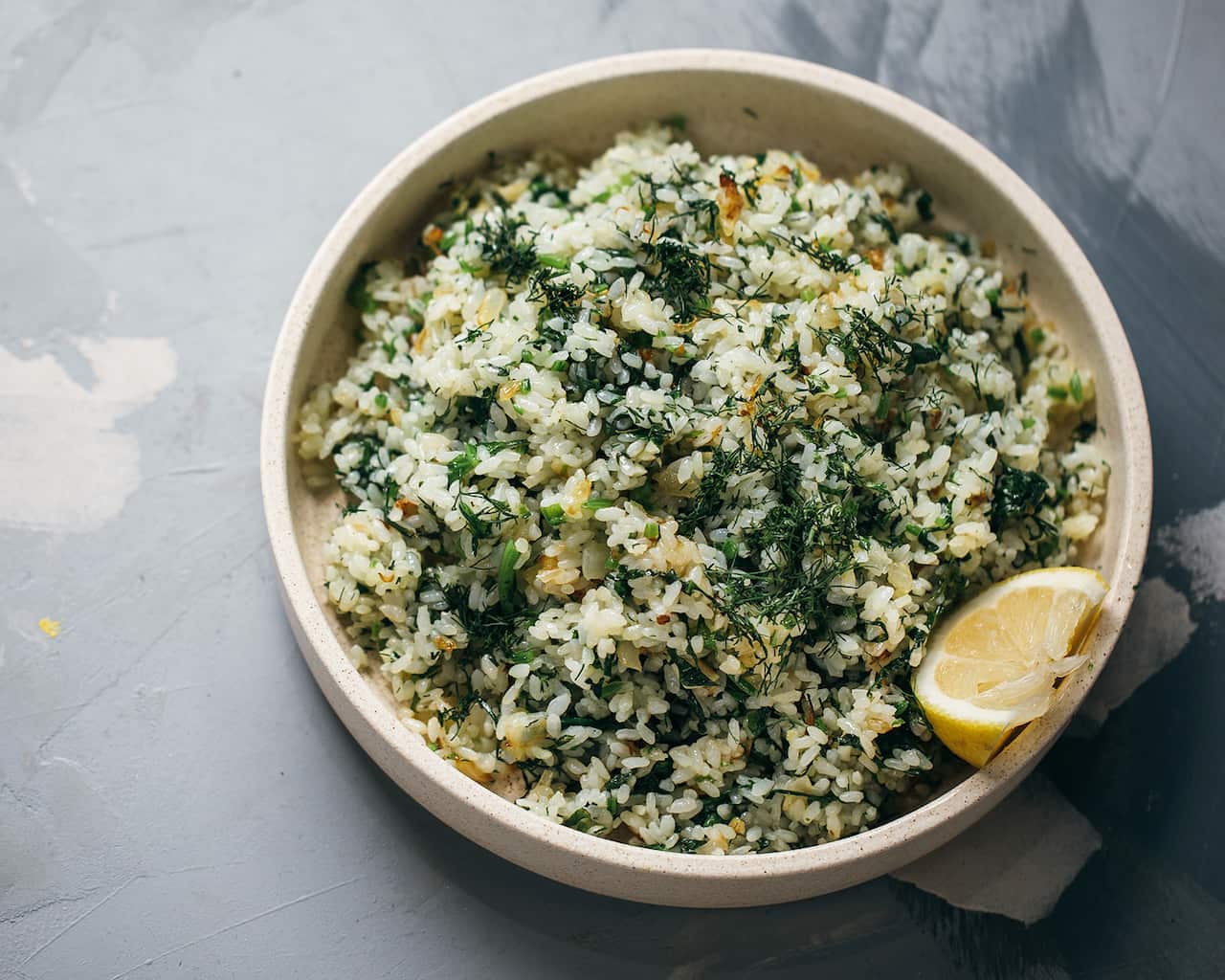 Spinach and dill fried rice