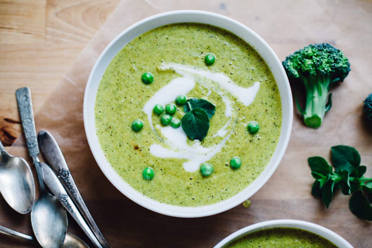 Spring pea and broccoli soup