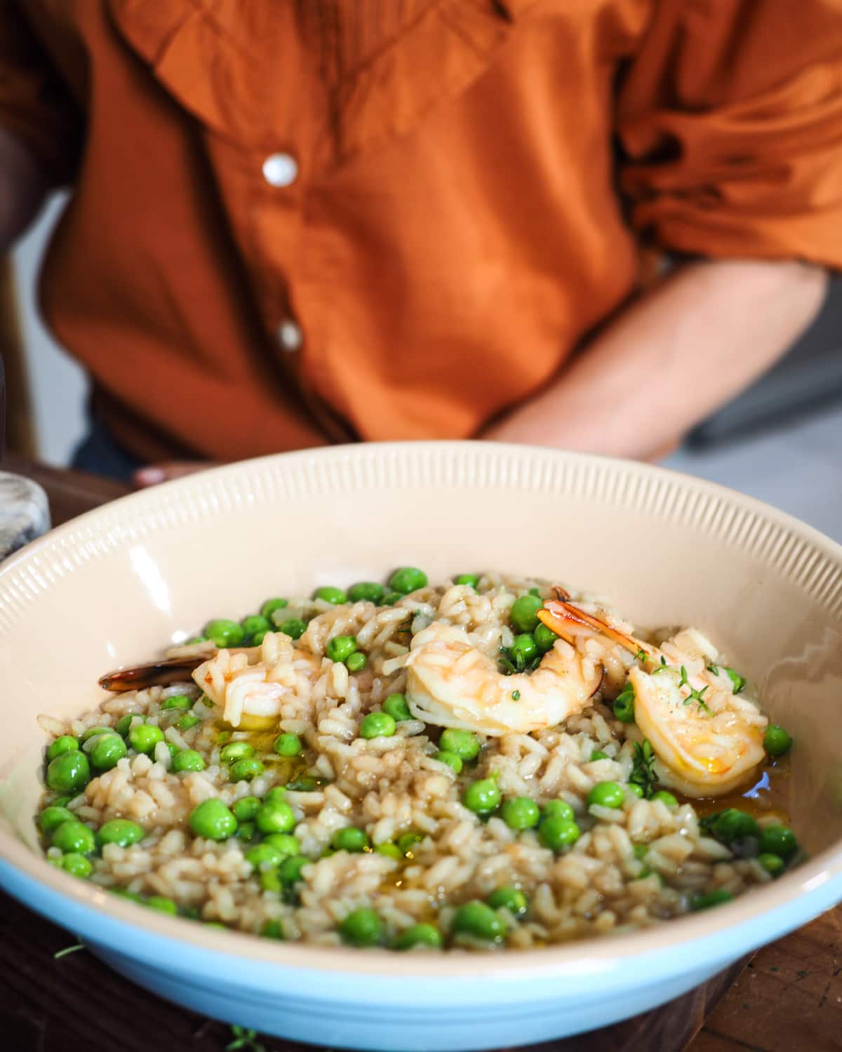 Risotto with spring peas and prawns