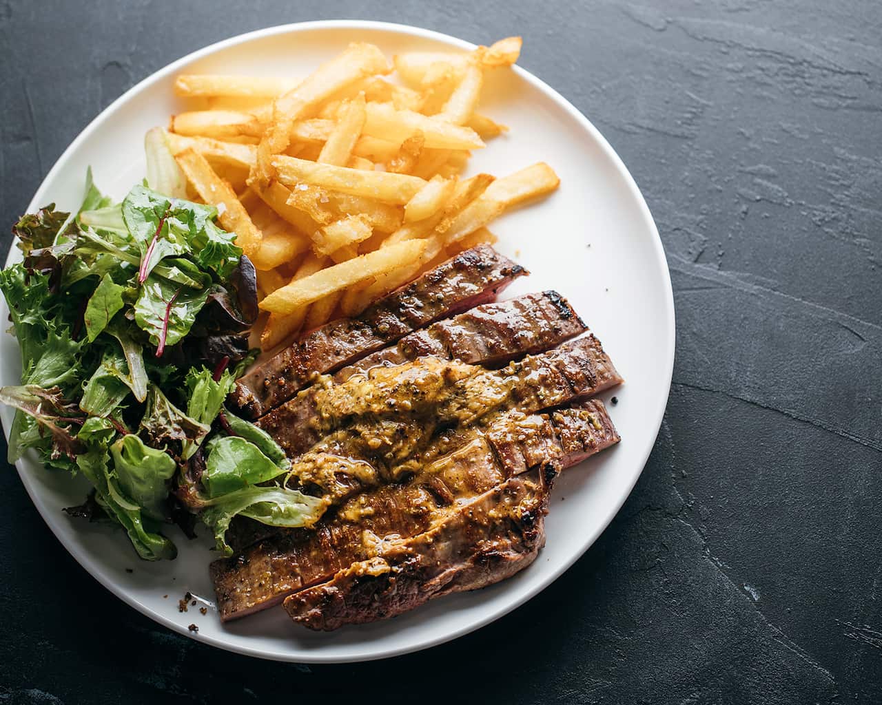 Steak frites with merne ntange butter