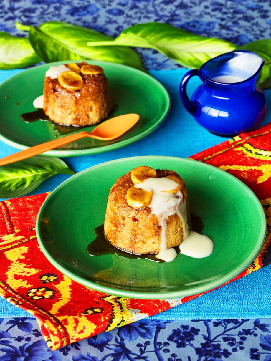Steamed banana cakes with coconut custard (apam pisang)
