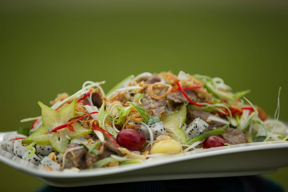 Stir-fried lemongrass beef with warm vermicelli noodle salad