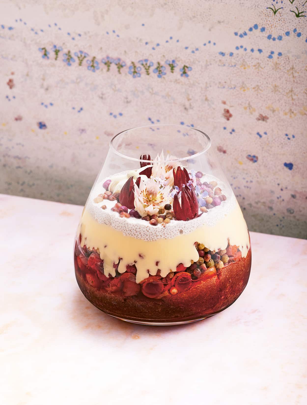 Strawberry gum, cherry and riberry tapioca trifle 