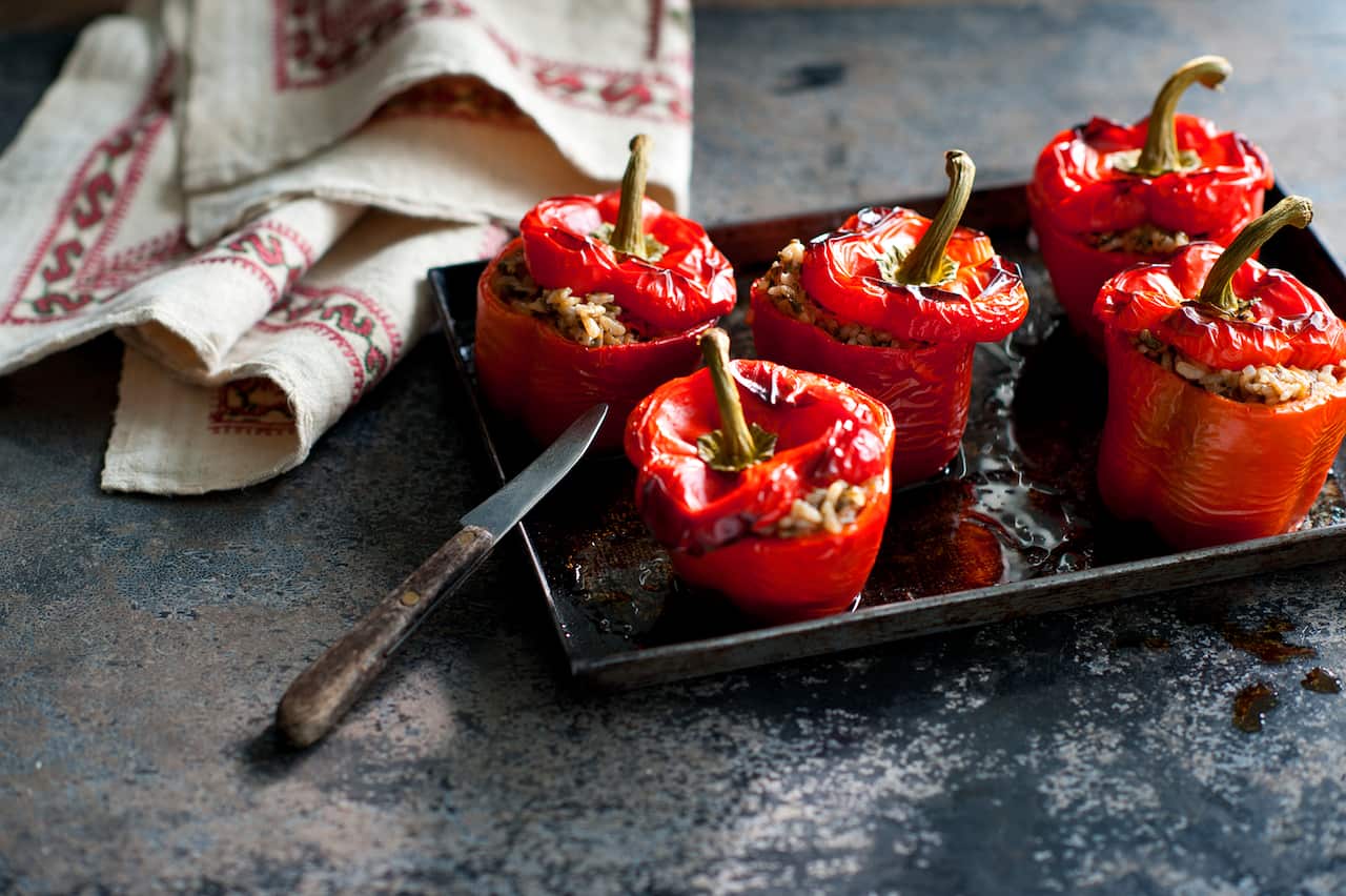 Stuffed red capsicums