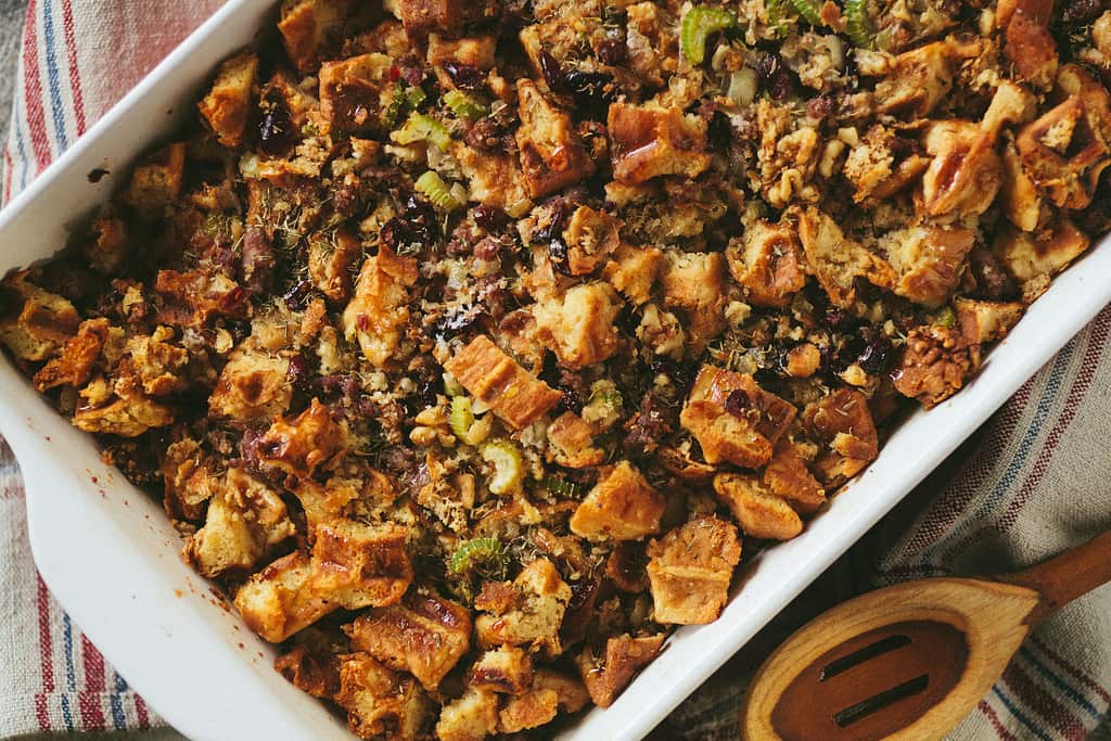 Waffle, maple and sausage stuffing
