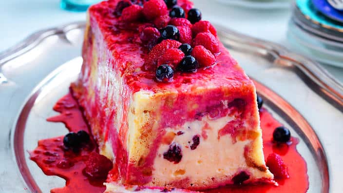 Summer pudding with white chocolate and cherry ice-cream