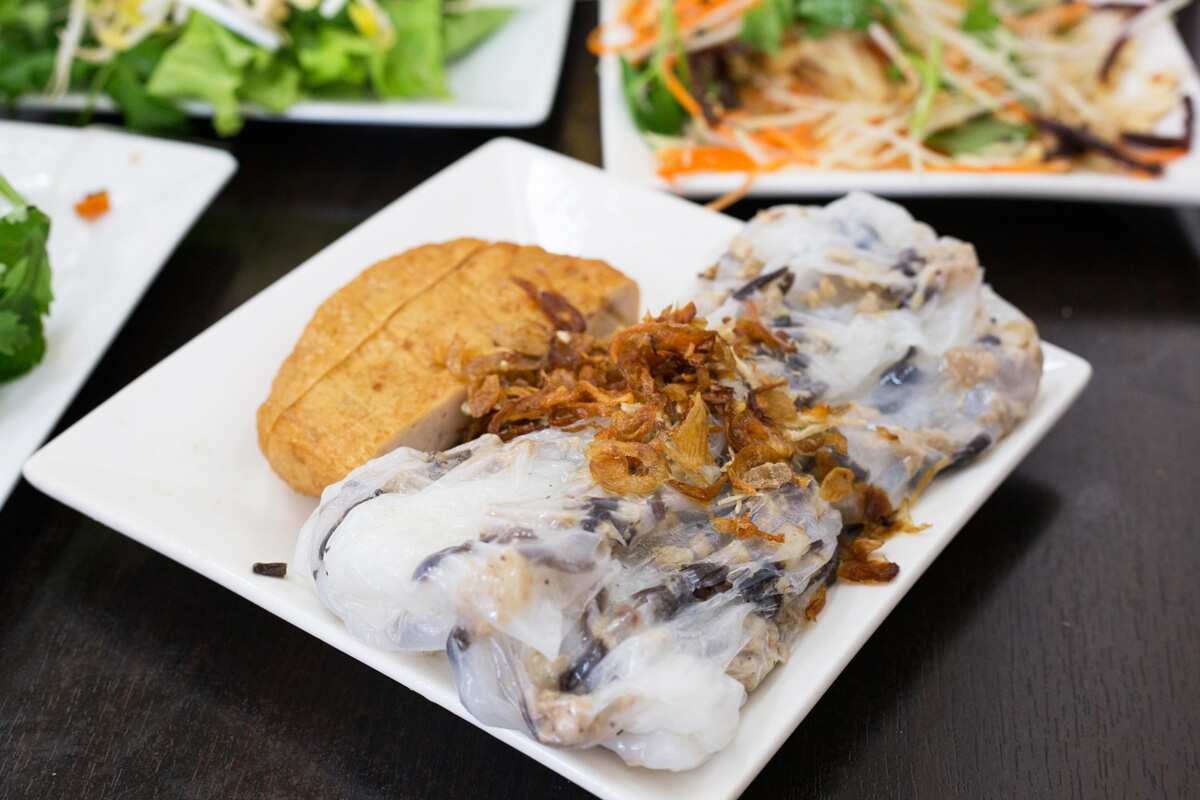 Banh cuon with a side of cha lua (pork sausage) at Xuan Banh Cuon.