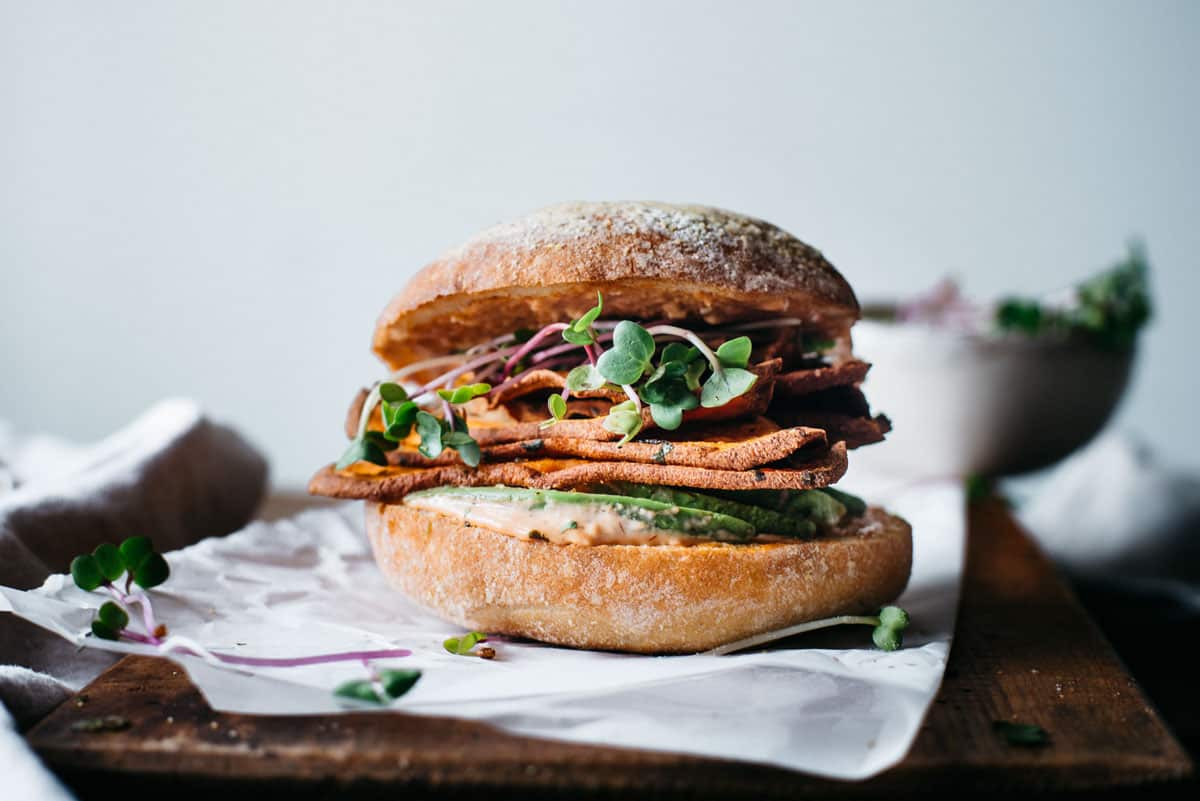 Spicy sweet potato chip and avocado sammie