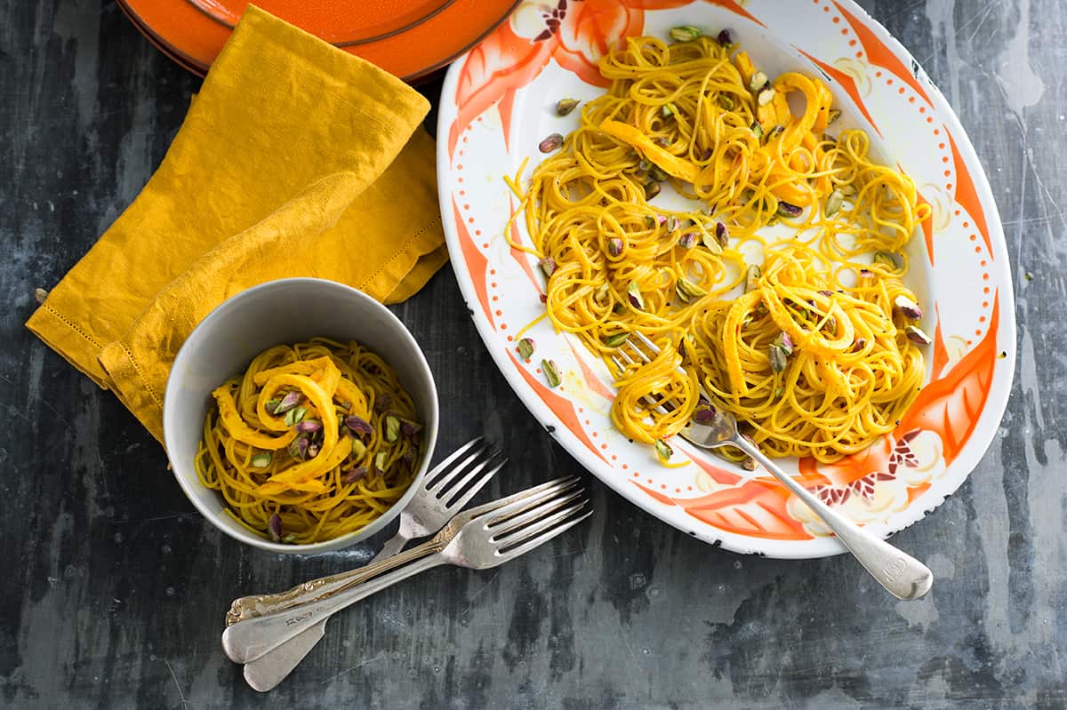 Sweet spiced pasta with omelette and pistachios (balaleet)