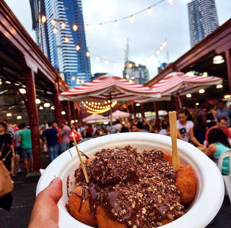 Greek doughnuts with Nutella and salted caramel with crushed toffee popcorn from Taki’s Balls.