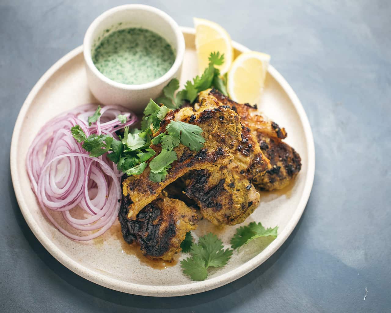 Tandoori lamb with green chutney
