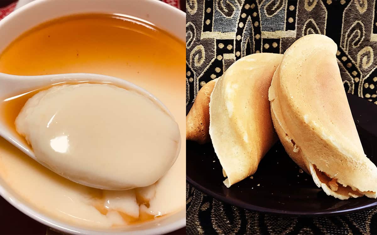 Sylvia Liaw's tau fu fah, left, and apam balik