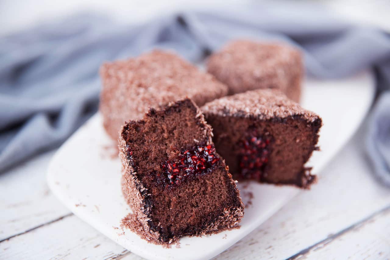 Triple chocolate lamington