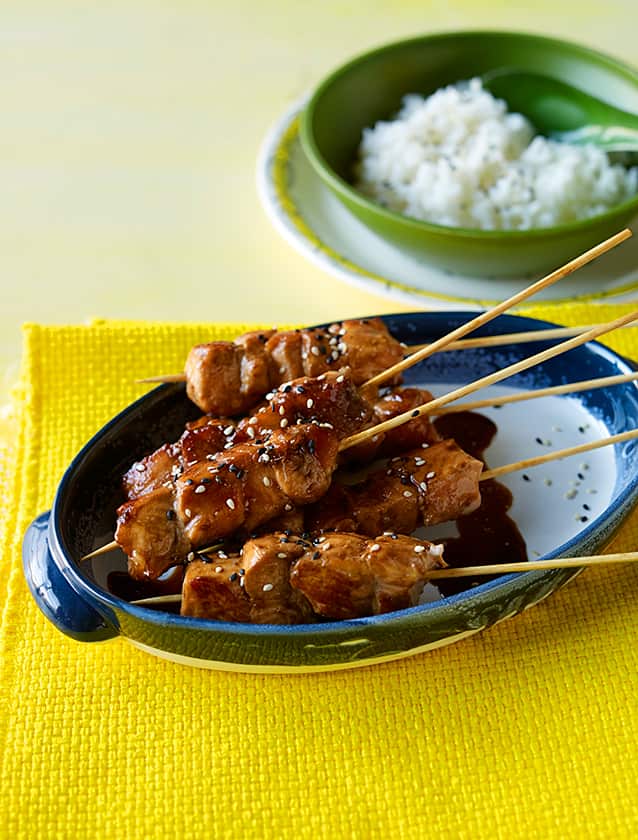 Teriyaki salmon skewers