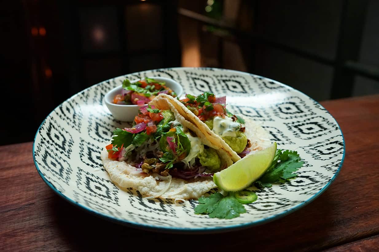 Beef tacos with slaw and guacamole