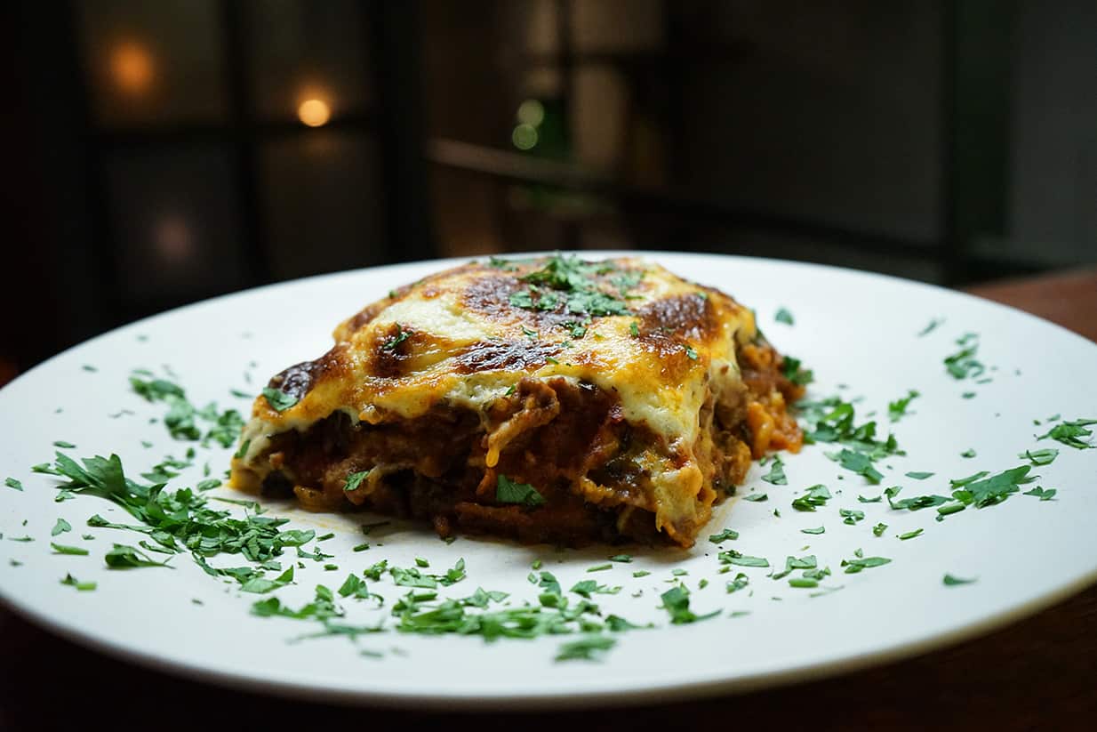 Beef and salami moussaka