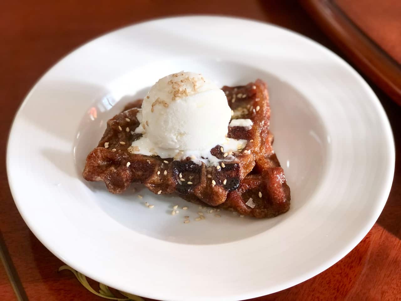 Sharwin Tee has reinvented the tikoy as a waffle seen here with white cheese ice cream.