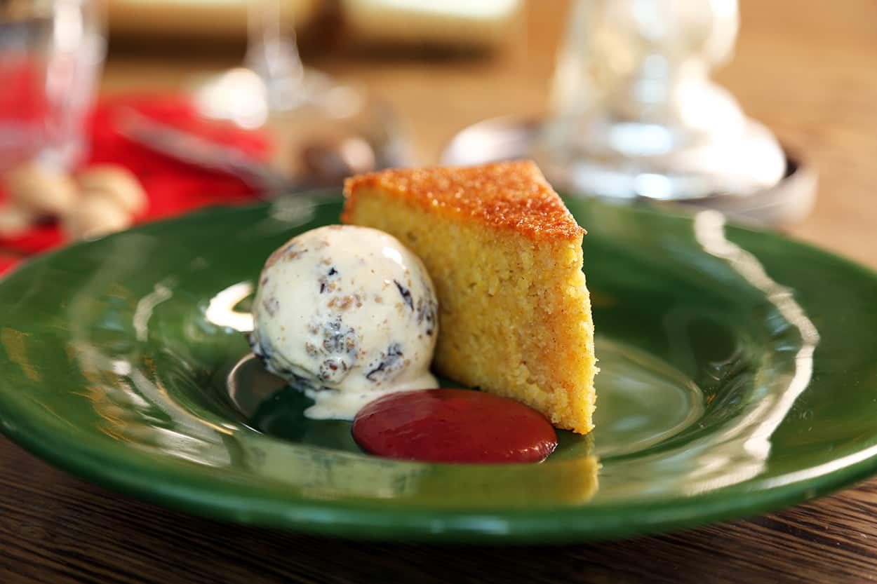 Spiced orange cake with Christmas pudding ice cream