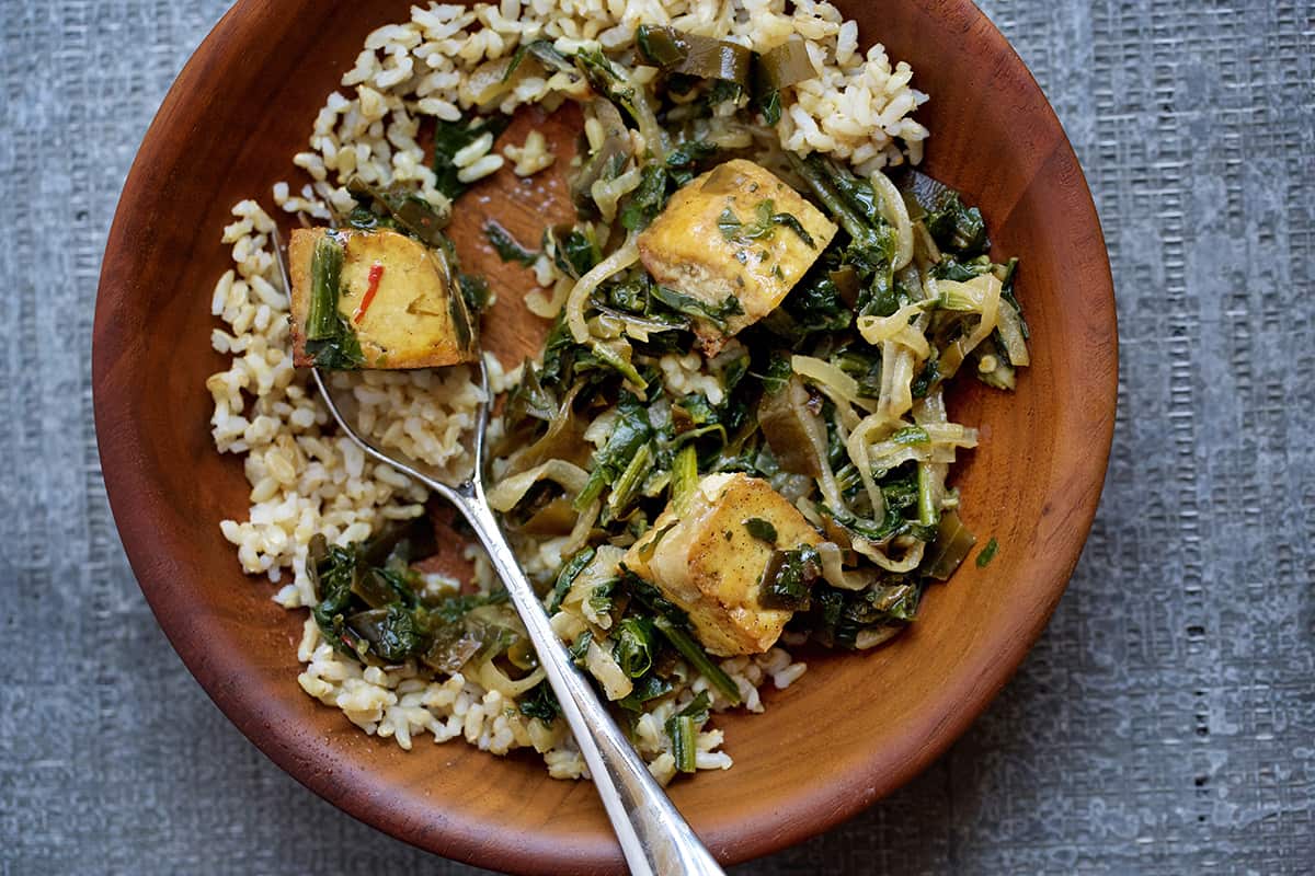 Saag tofu with kombu