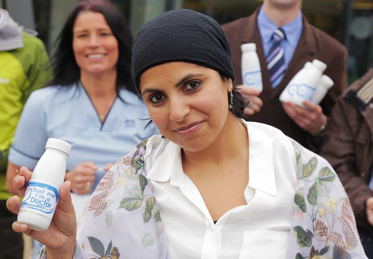 Dr Saleyha Ahsan with volunteers from an experiment on probiotics