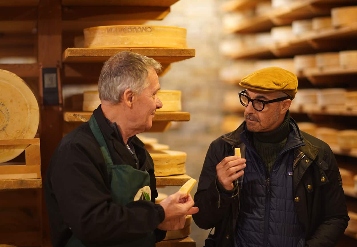 Stanley Tucci meets Paolo Ciapparelli, an alpine cheesemaker. 