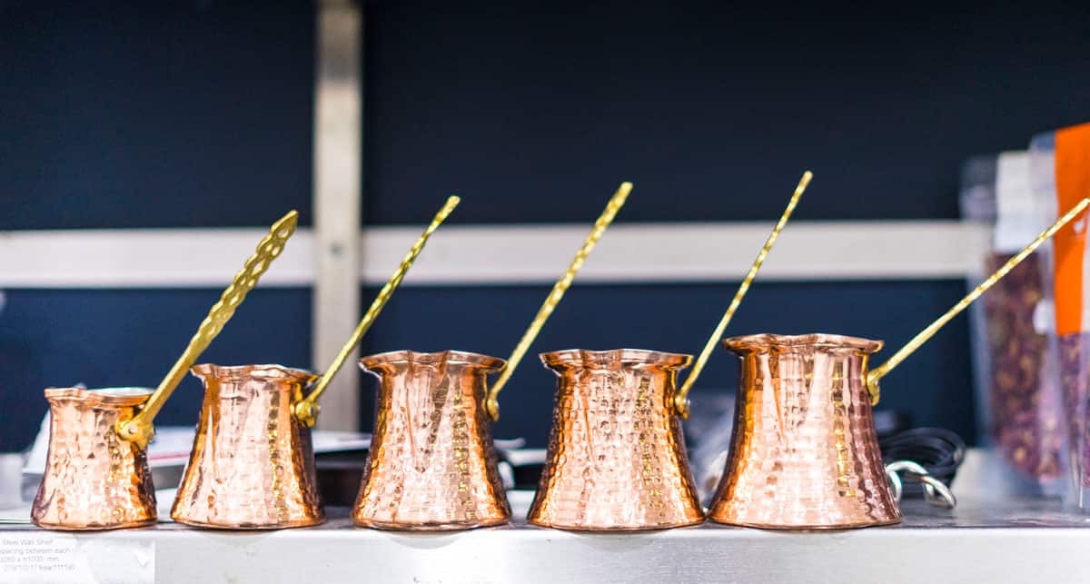 Turkish coffee is brewed over hot sand to help flavour and heat distribute evenly.