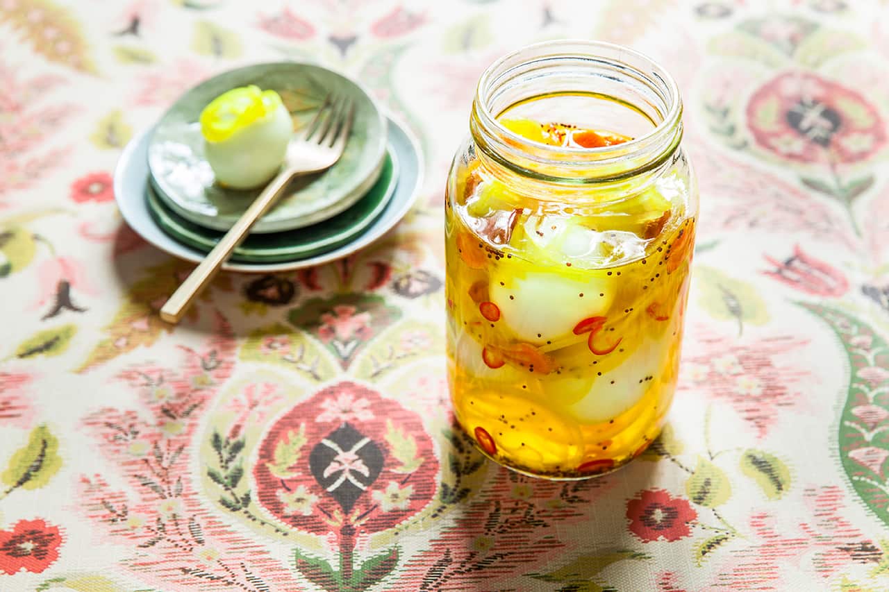 Turmeric pickled eggs