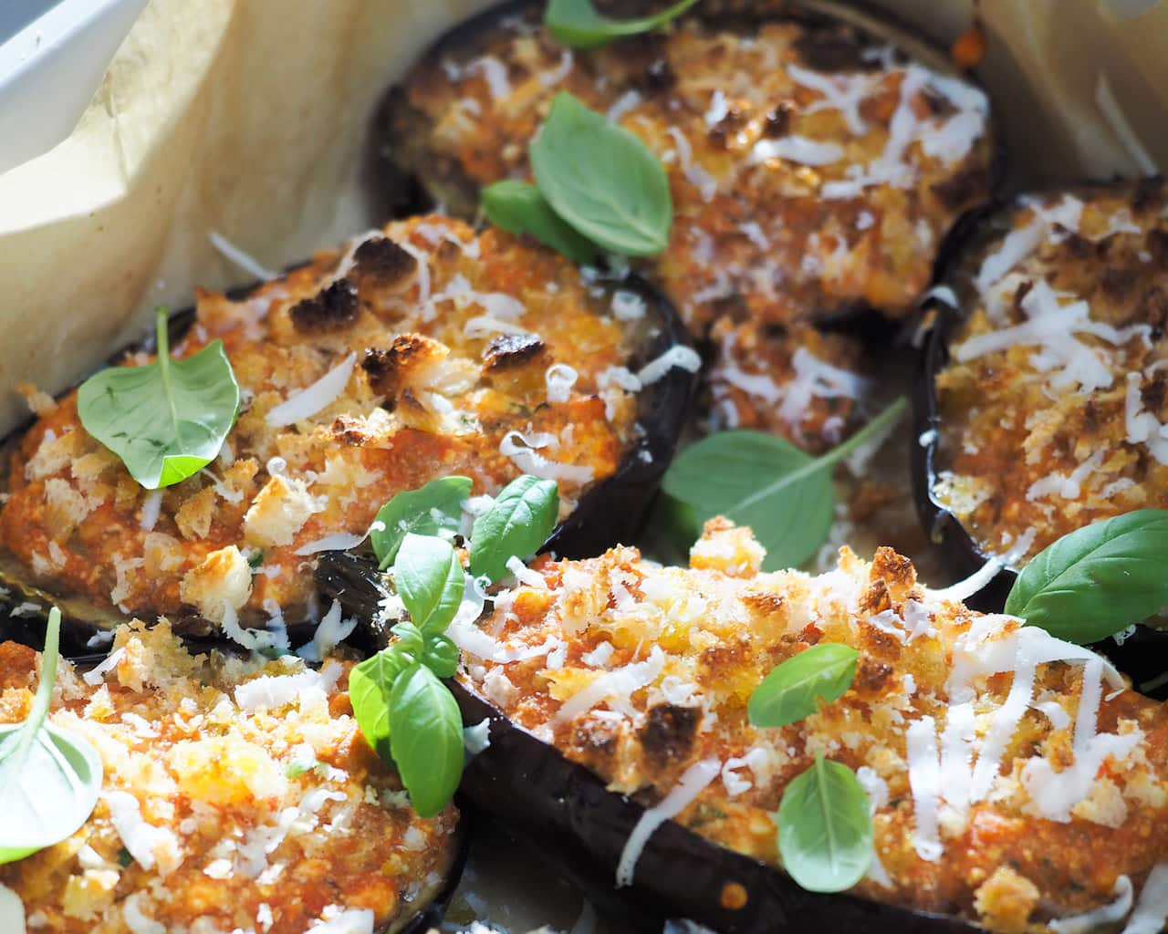Twice-baked stuffed eggplant