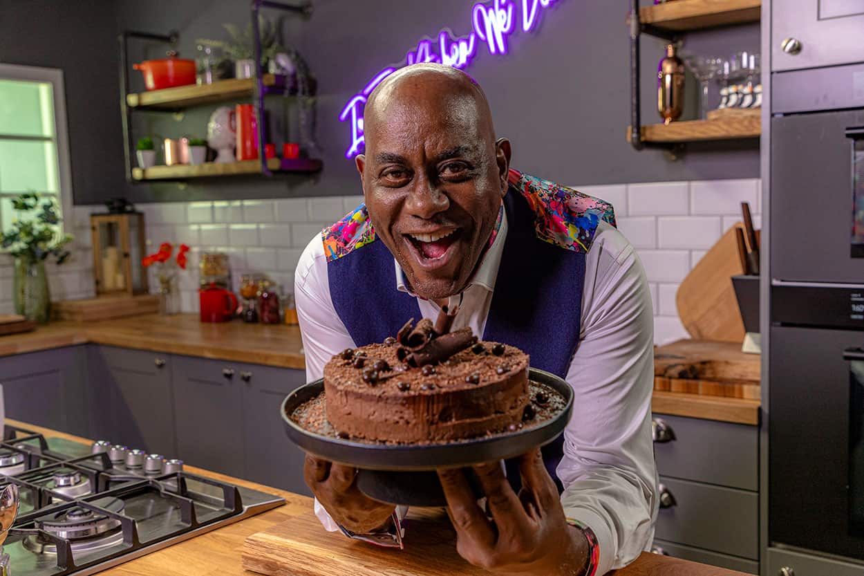 Ainsley Harriott with espresso and chocolate cheesecake