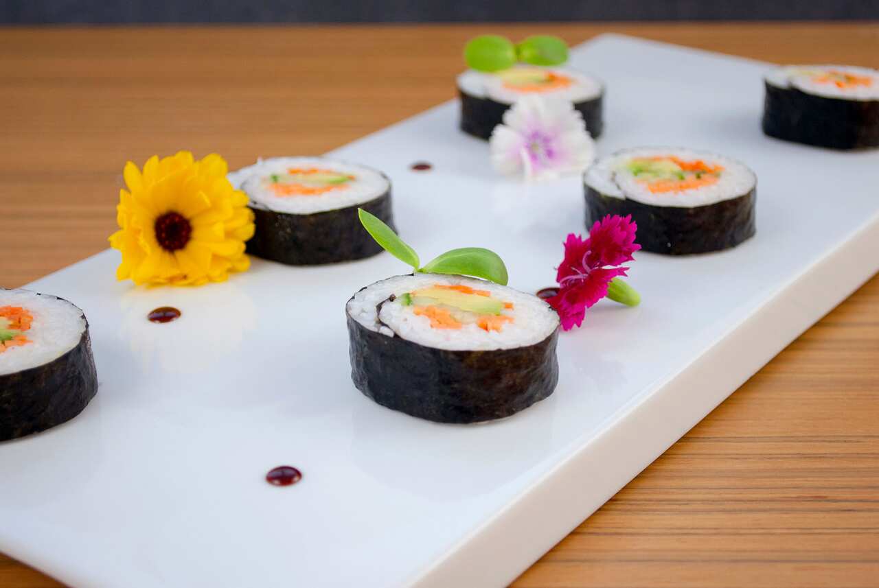 Veggie rolls with miso dipping sauce